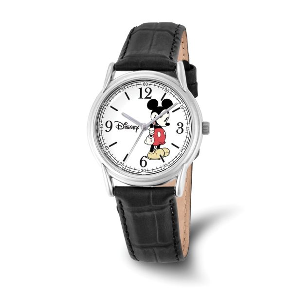 Disney Adult Size Black Leather Strap Mickey Mouse 35mm Watch