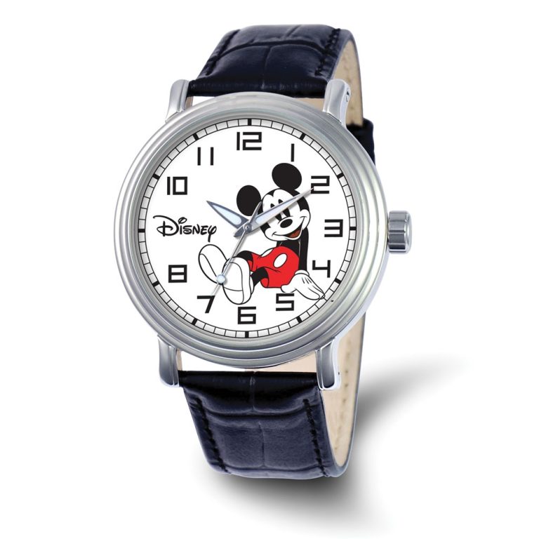 Disney Adult Size Black Leather Strap Mickey Mouse 44mm Watch