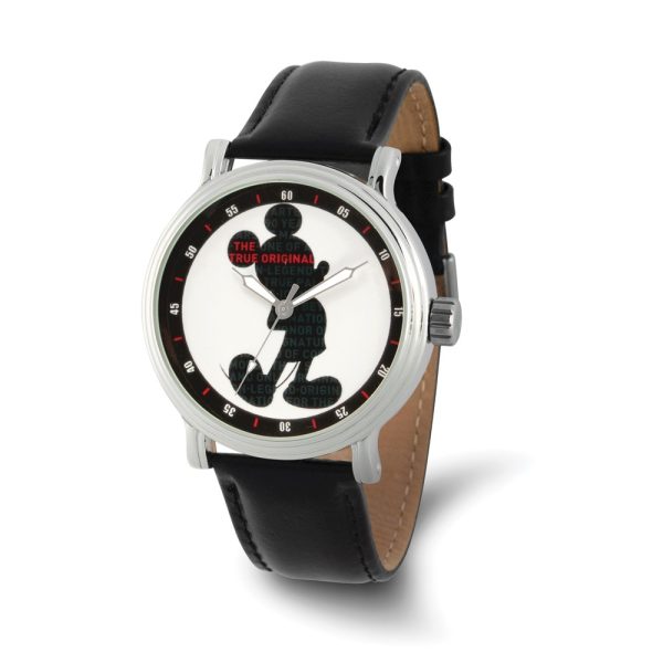 Disney Ladies Mickey Mouse Silhouette Black Leather Band Watch