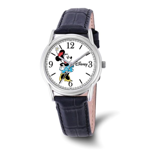 Disney Ladies Size Black Leather Strap Minnie Mouse 35mm Watch