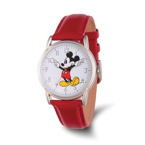 Disney Ladies Size Red Strap Mickey Mouse w/Moving Arms 35mm Watch