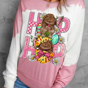 Easter Print Bunny Graphic Crew Neck Sweatshirt Pullover Tops