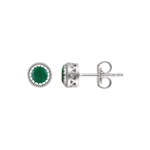 Emerald May Birthstone 8mm Stud Earrings in 14k White Gold