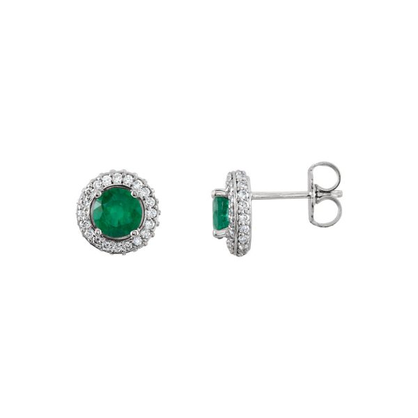 Emerald & Diamond Entourage 8mm Post Earrings in 14k White Gold