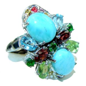 Emily Huge genuine Blue Larimar .925 Sterling Silver handmade ring size 7