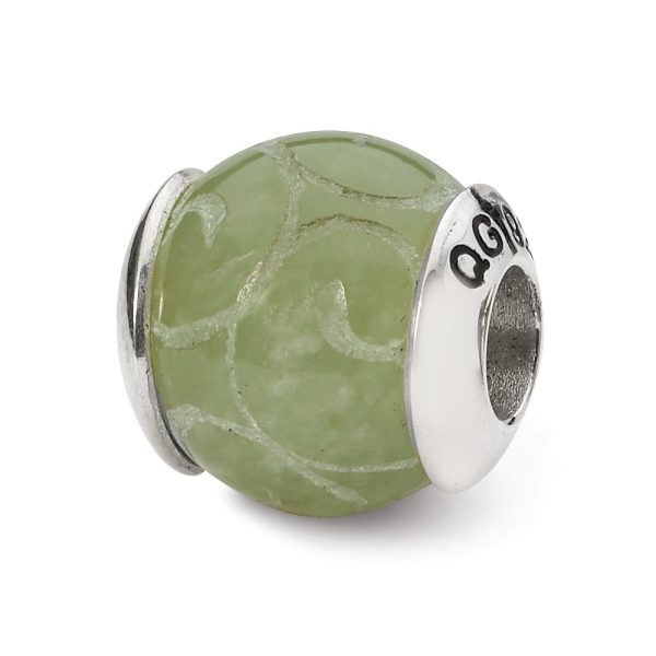 Etched Jade Stone & Sterling Silver Bead Charm, 13mm