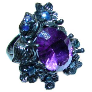 Exclusive Amethyst black rhodium over .925 Sterling Silver HANDCRAFTED Ring size 7 1/2