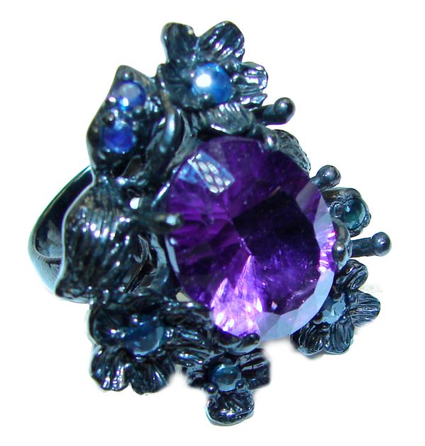 Exclusive Amethyst black rhodium over .925 Sterling Silver HANDCRAFTED Ring size 7 1/2