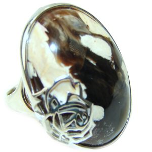 Exotic Petrified Palm Wood .925 Sterling Silver Ring size 7