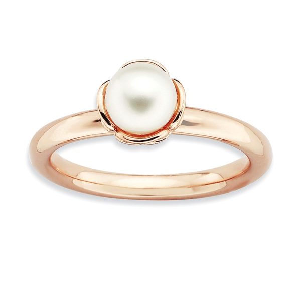 FW Cultured Pearl & 14k Rose Gold Plated Sterling Silver Ring, Size 6