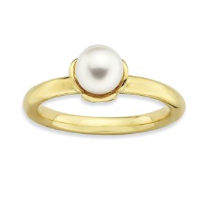 FW Cultured Pearl & 14k Yellow Gold Plated Sterling Silver Ring, Sz 9