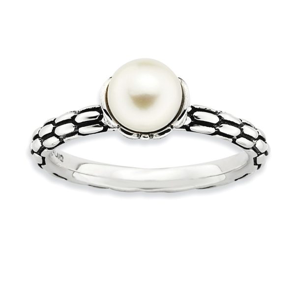 FW Cultured Pearl & Sterling Silver Antiqued Ring (6.0-6.5mm), Size 6