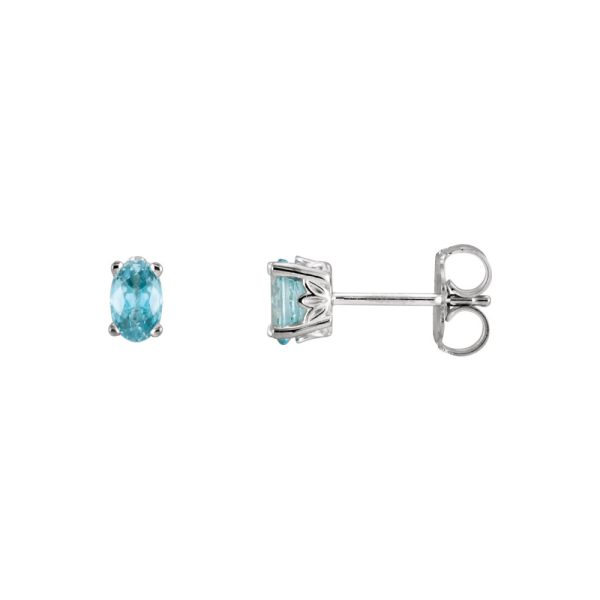 Faceted Oval Blue Zircon Stud Earrings in 14k White Gold