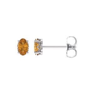 Faceted Oval Citrine Stud Earrings in 14k White Gold