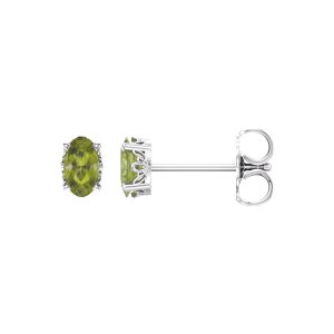 Faceted Oval Peridot Stud Earrings in 14k White Gold