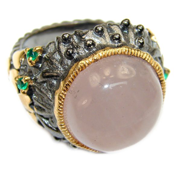 Fancy Rose Quartz rose gold over .925 Sterling Silver handcrafted Statement Ring size 8 1/2