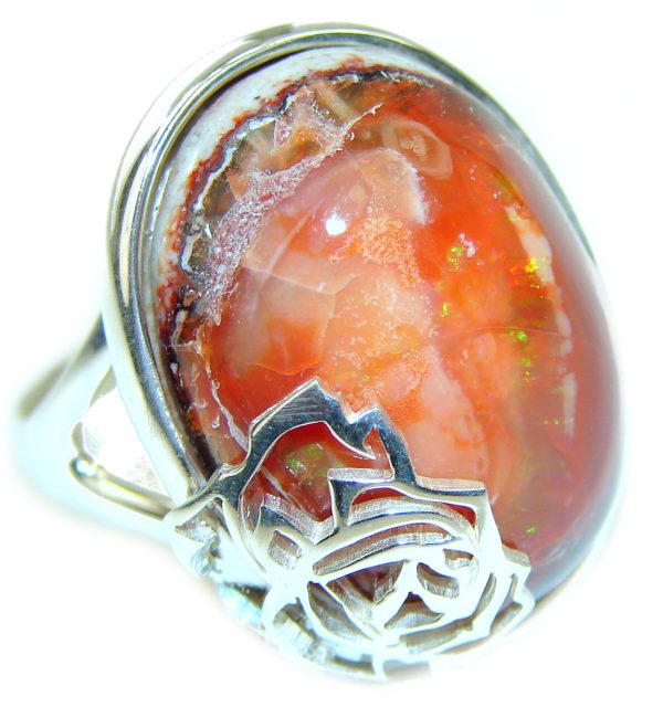 Finest quality Mexican Opal .925 Sterling Silver handcrafted Ring size 7