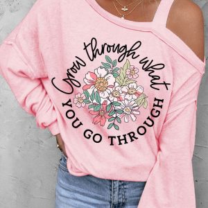 Floral Graphic Print One Shoulder Sweatshirt for Women