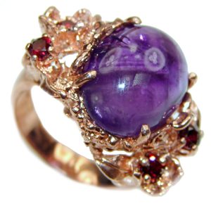 Floral design genuine Amethyst Rose Gold over .925 Sterling Silver handcrafted Ring size 7 1/4