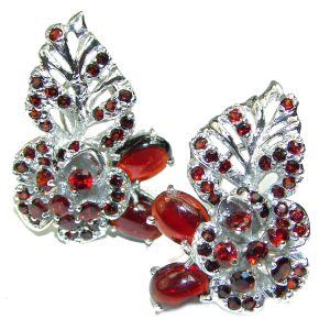 Flower Design Unique Garnet .925 Sterling Silver handcrafted earrings