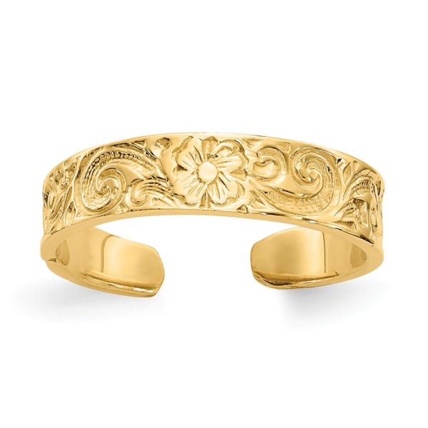 Flower/Scroll Toe Ring in 14K Yellow Gold