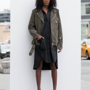 Frank Debourge - Army Green Suede Biker Jacket