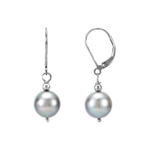 Freshwater Cultured Gray Pearl Lever Back Earrings in Sterling Silver