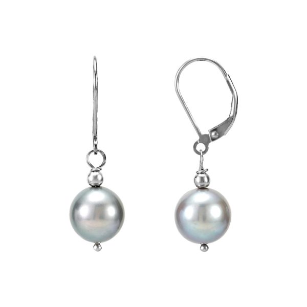 Freshwater Cultured Gray Pearl Lever Back Earrings in Sterling Silver