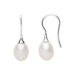 Freshwater Cultured White Pearl Dangle Earrings in 14k White Gold