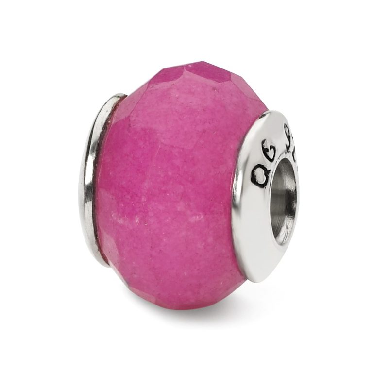 Fuchsia Quartz Stone & Sterling Silver Bead Charm, 13mm