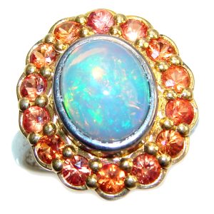 GREAT Ethiopian Opal black rhodium .925 Sterling Silver handcrafted ring size 6