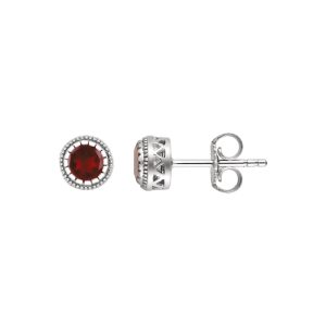 Garnet January Birthstone 8mm Stud Earrings in 14k White Gold