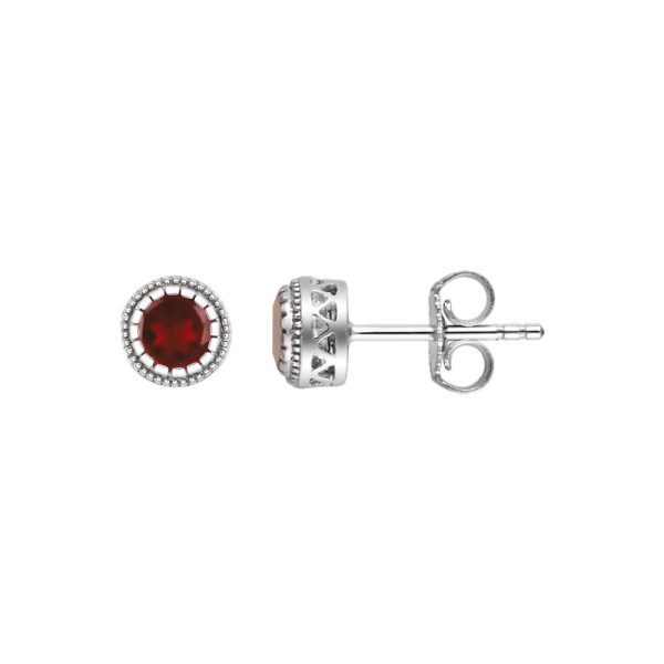 Garnet January Birthstone 8mm Stud Earrings in 14k White Gold