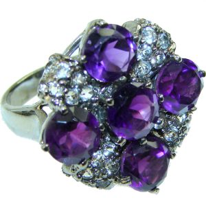 Genuine Amethyst black rhodium over .925 Sterling Silver Handcrafted Ring size 7 3/4