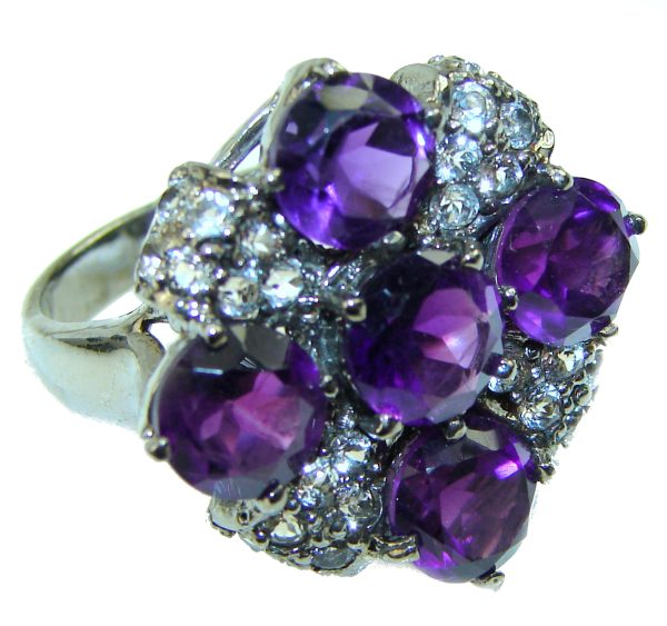 Genuine Amethyst black rhodium over .925 Sterling Silver Handcrafted Ring size 7 3/4