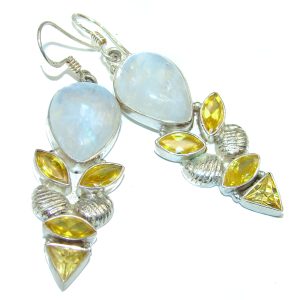 Genuine Fire Moonstone .925 Sterling Silver handcrafted Earrings