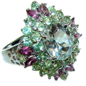 Genuine Green Amethyst .925 Sterling Silver handcrafted ring size 7 1/4