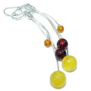 Genuine Long Baltic Polish Amber .925 Sterling Silver Earrings