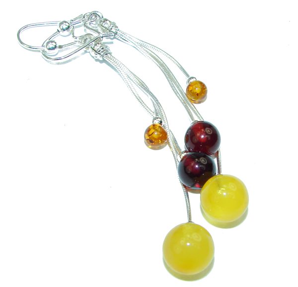 Genuine Long Baltic Polish Amber .925 Sterling Silver Earrings