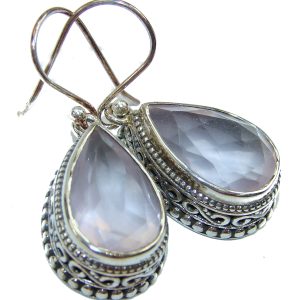 Genuine Rose Quartz Sapphire .925 Sterling Silver handcrafted Earrings