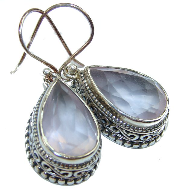 Genuine Rose Quartz Sapphire .925 Sterling Silver handcrafted Earrings