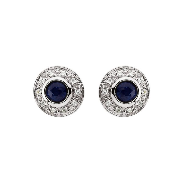 Genuine Sapphire & Diamond Halo Style Post Earrings in 14k White Gold