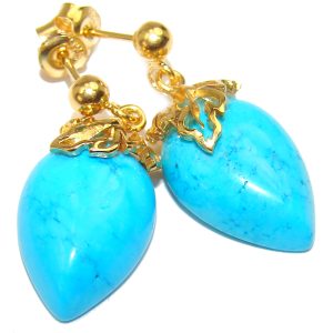 Genuine Sleeping Beauty Turquoise 18K Gold over .925 Sterling Silver handcrafted Earrings