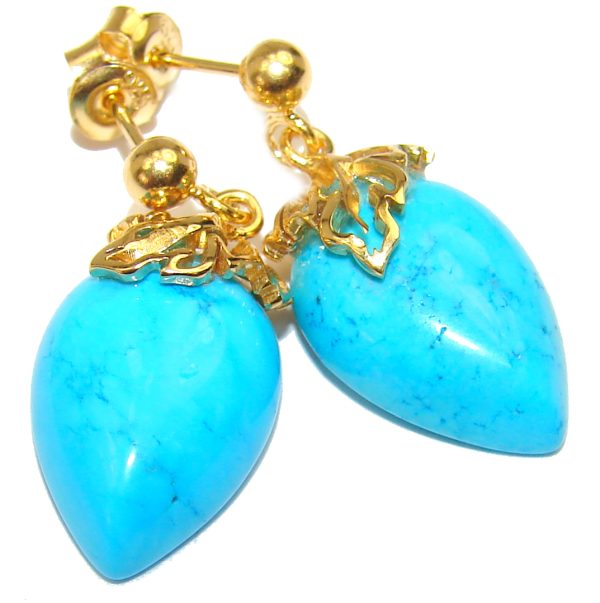 Genuine Sleeping Beauty Turquoise 18K Gold over .925 Sterling Silver handcrafted Earrings