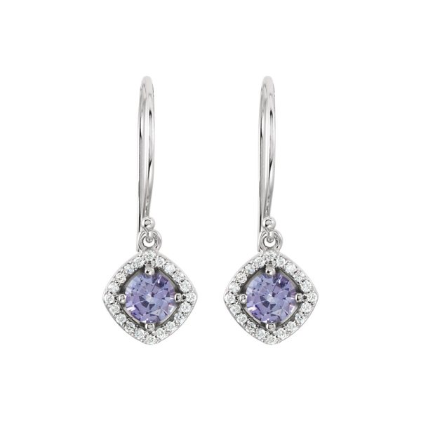 Genuine Tanzanite & Diamond Dangle Earrings in 14k White Gold