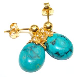 Genuine Turquoise 18K Gold over .925 Sterling Silver handcrafted Earrings