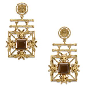 Gold Mori Earrings With Beer Quartz By Dhwani Bansal - Brown