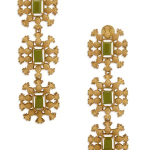 Gold Piña Earrings With Green Topaz By Dhwani Bansal