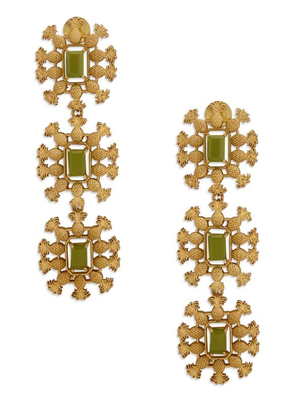 Gold Piña Earrings With Green Topaz By Dhwani Bansal