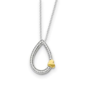 Gold Tone Plated Sterling Silver & CZ Tear of Love Necklace, 18 Inch